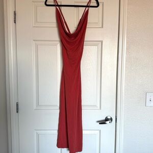 coral/dark orange cowl neck maxi dress